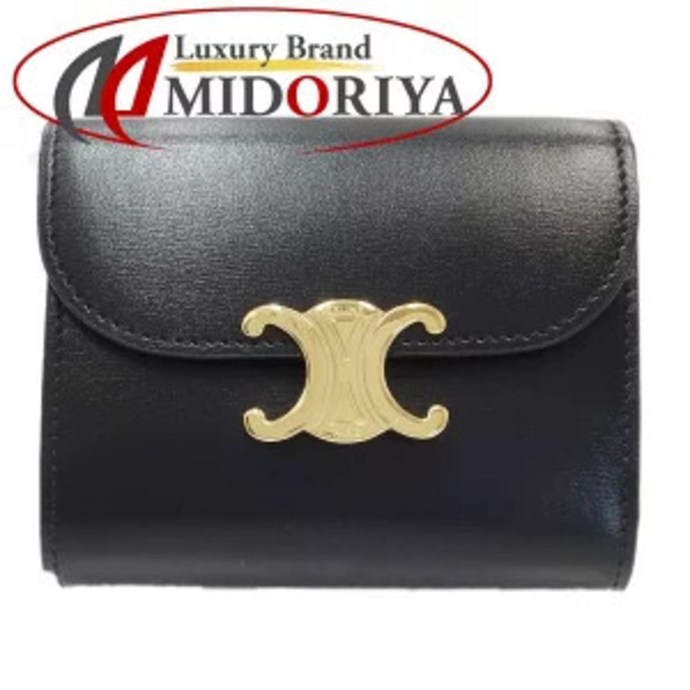 CELINE Wallet Tri fold Triomphe Leather Black - Picture 1 of 8